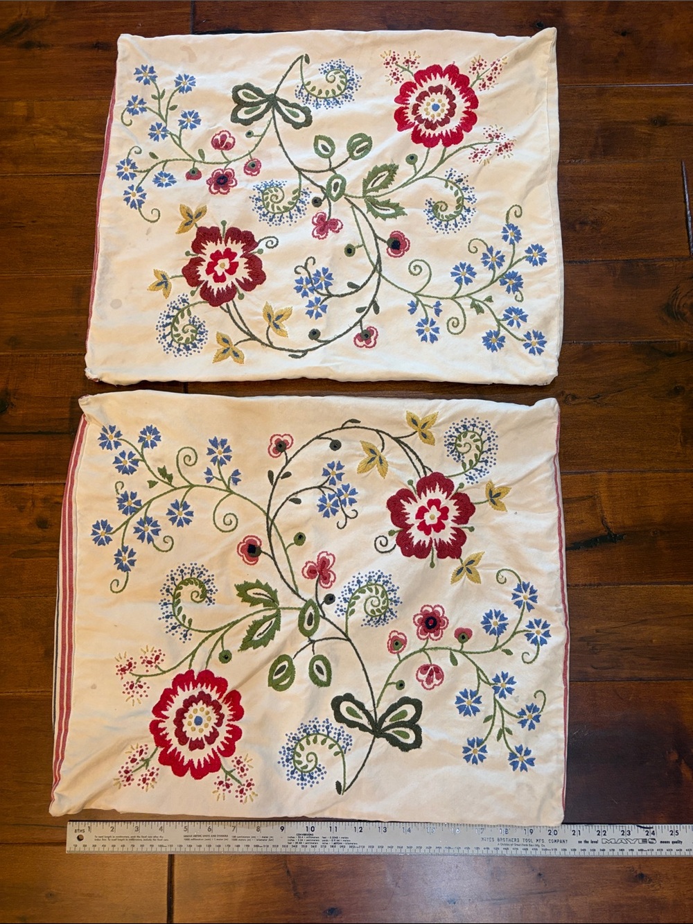 Crewel Embroidered Pillow Shams Set of 2